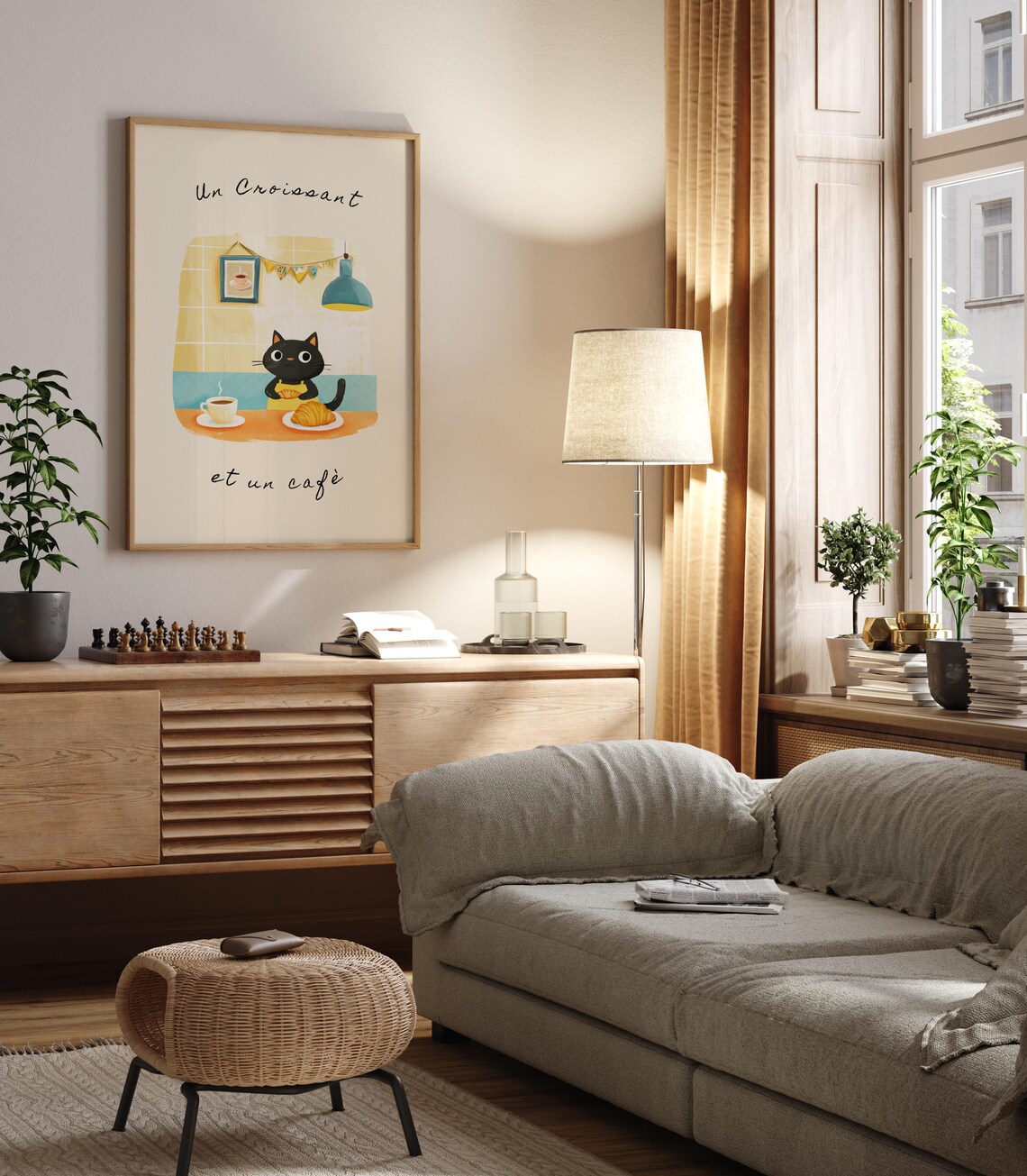 Un Croissant Et Un Caf Charming Cat Poster, Kitchen Decor - Image 3