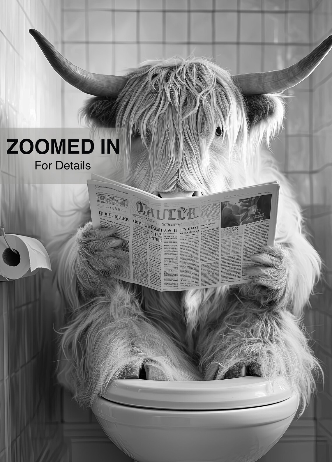 Highland Cow Sitting On The Toilet, Funny Poster - Image 5
