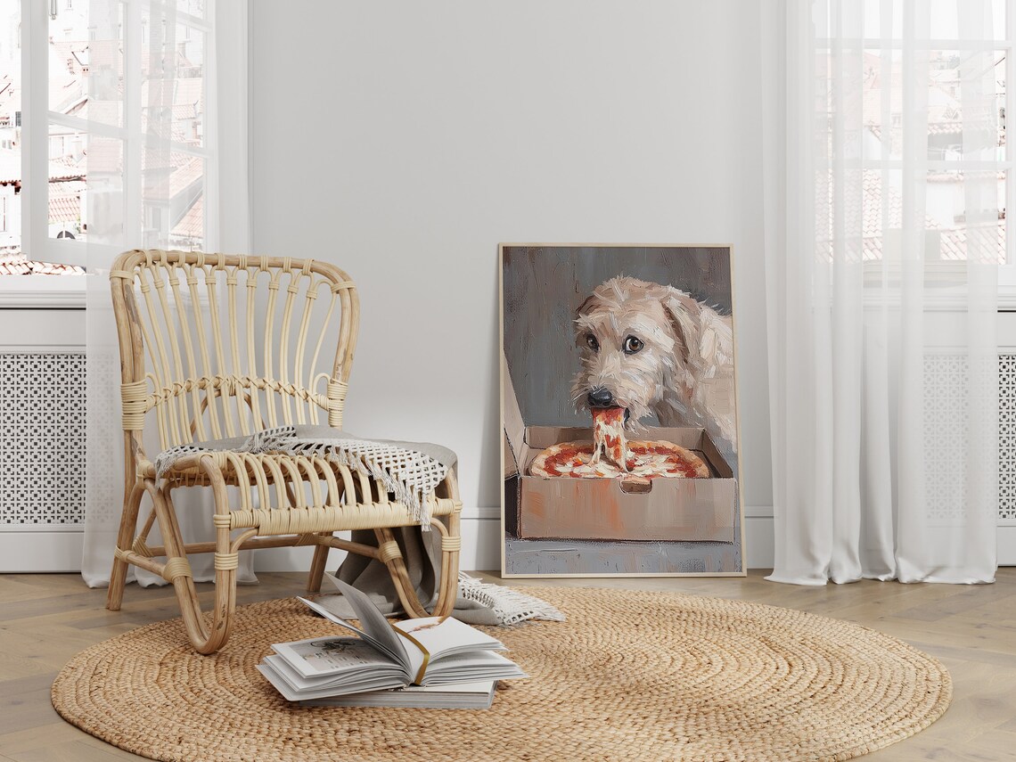 Cute Dog Eating Pizza, Funny Kitchen Art Print - Image 3