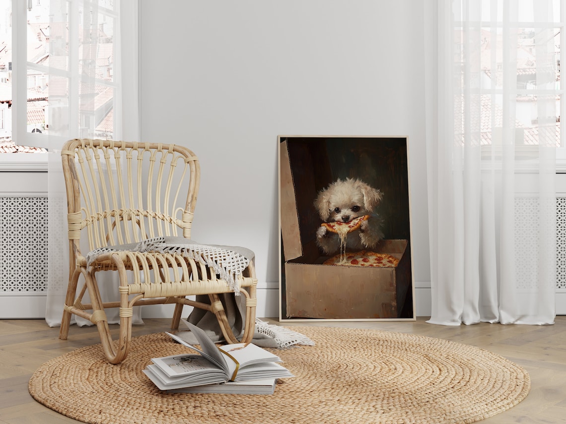Cute Dog Eating Pizza, Funny Kitchen Art Print - Image 3