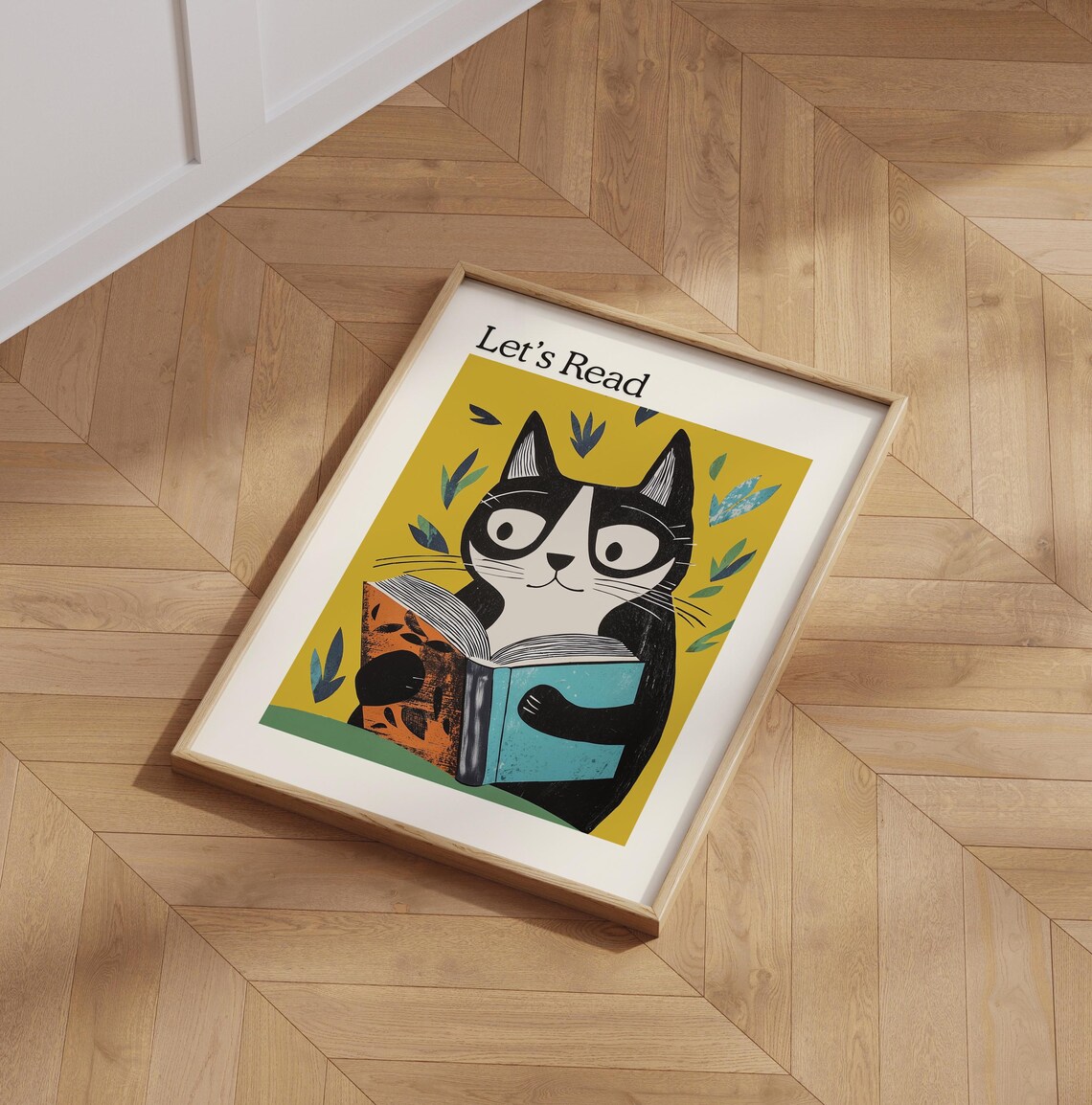 Kids Reading Poster, Retro Cat Reading Book - Image 6