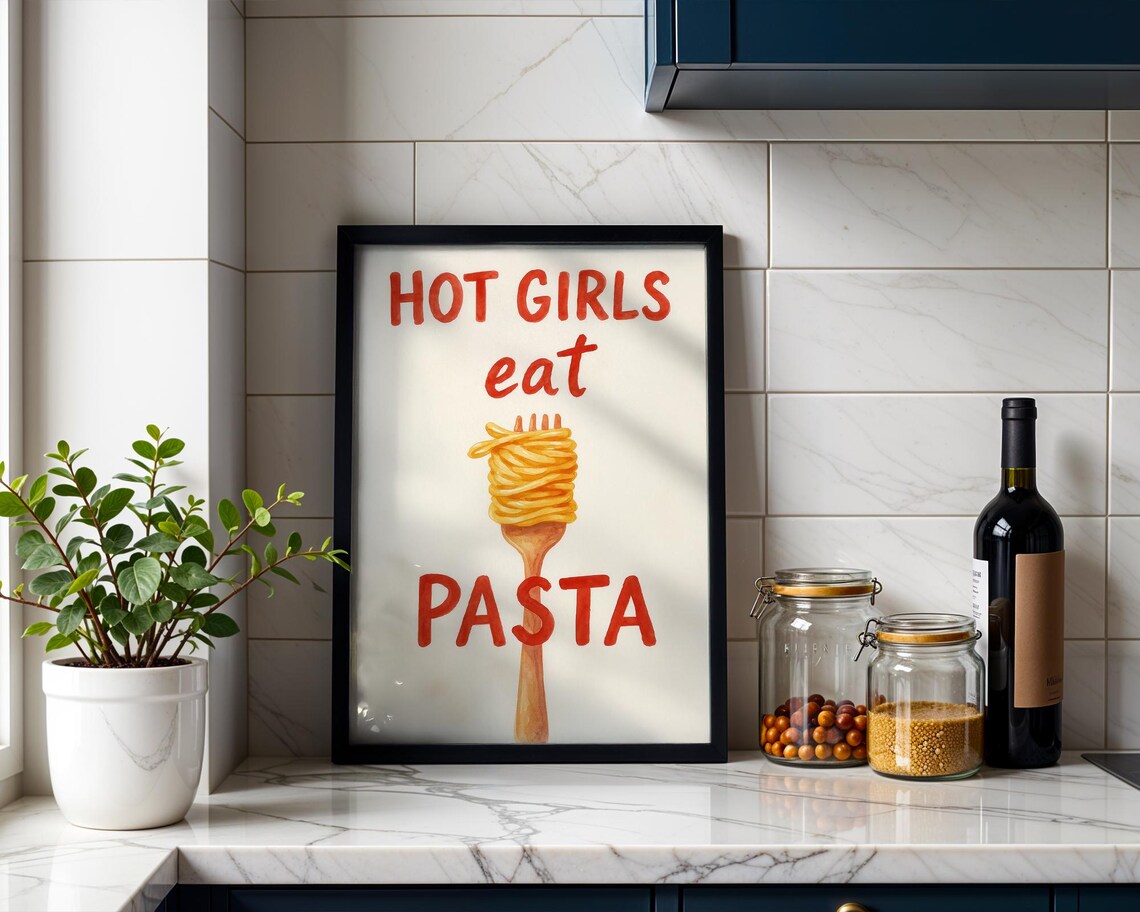 Hot Girls Eat Pasta Watercolor, Funny Quote Art Print - Image 4