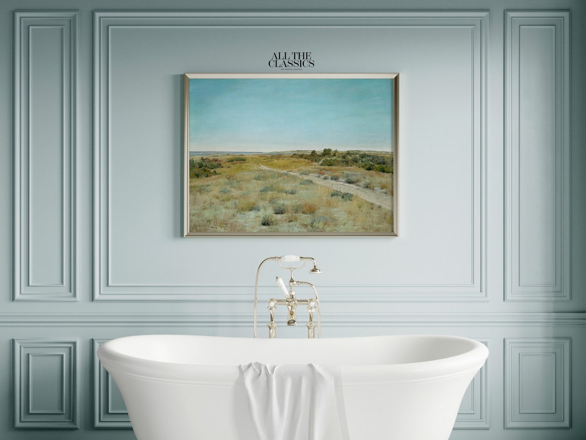 Dune Path to the Sea Clear Sky Vintage Coastal Painting Poster - Image 2