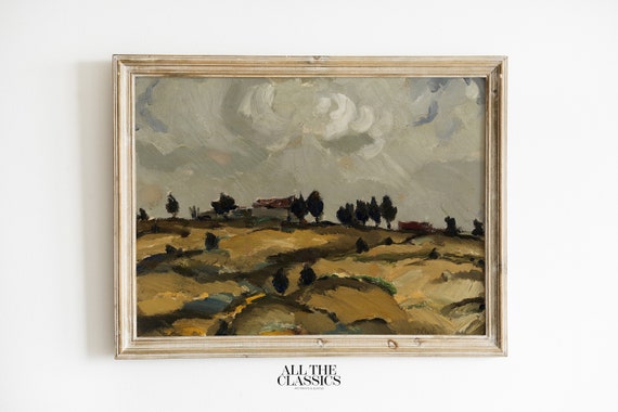 Vintage Art Print Wall Art Moody Fall Landscape Neutral Gold Blue Autumn Landscape With Clouds Ilmari Aalto