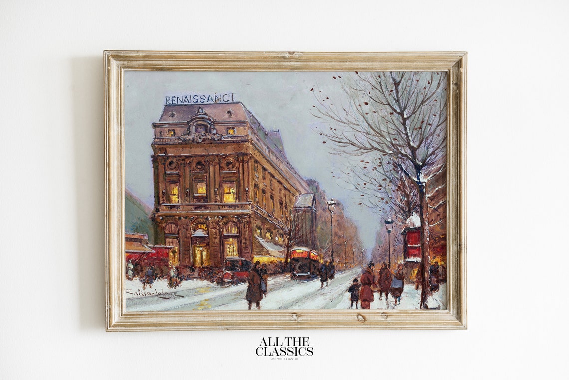 Paris Winter Street Snow Renaissance Building Vintage Cityscape Poster