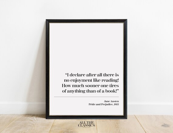 Jane Austen Reading Enjoyment Quote Minimalist Black Frame Poster