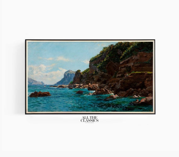 Frame Tv Art Vintage Art Wall Art Dramatic Seascape Bold Blue Blue Cave Joo Baptista Da Costa
