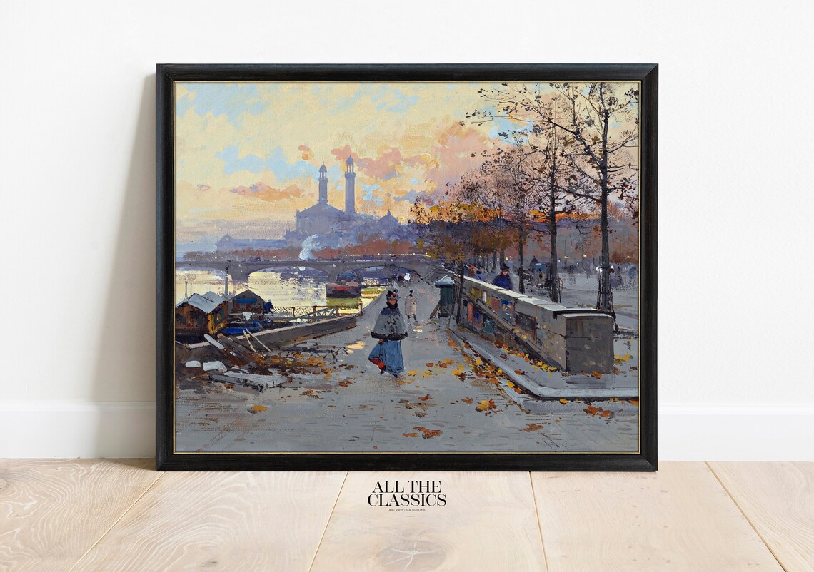 Winter Seine Quay Paris Notre Dame Towers Vintage Cityscape Poster - Image 3