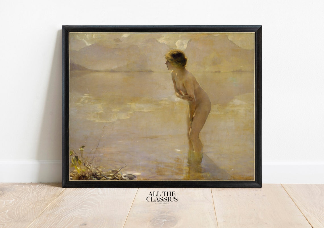 September Golden Lake Nude Bather Vintage Sepia Tone Art Poster - Image 3