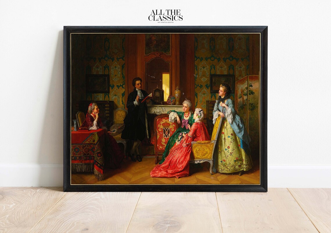 18th Century French Salon Gathering Vintage Aristocratic Scene Wall Art - Image 3