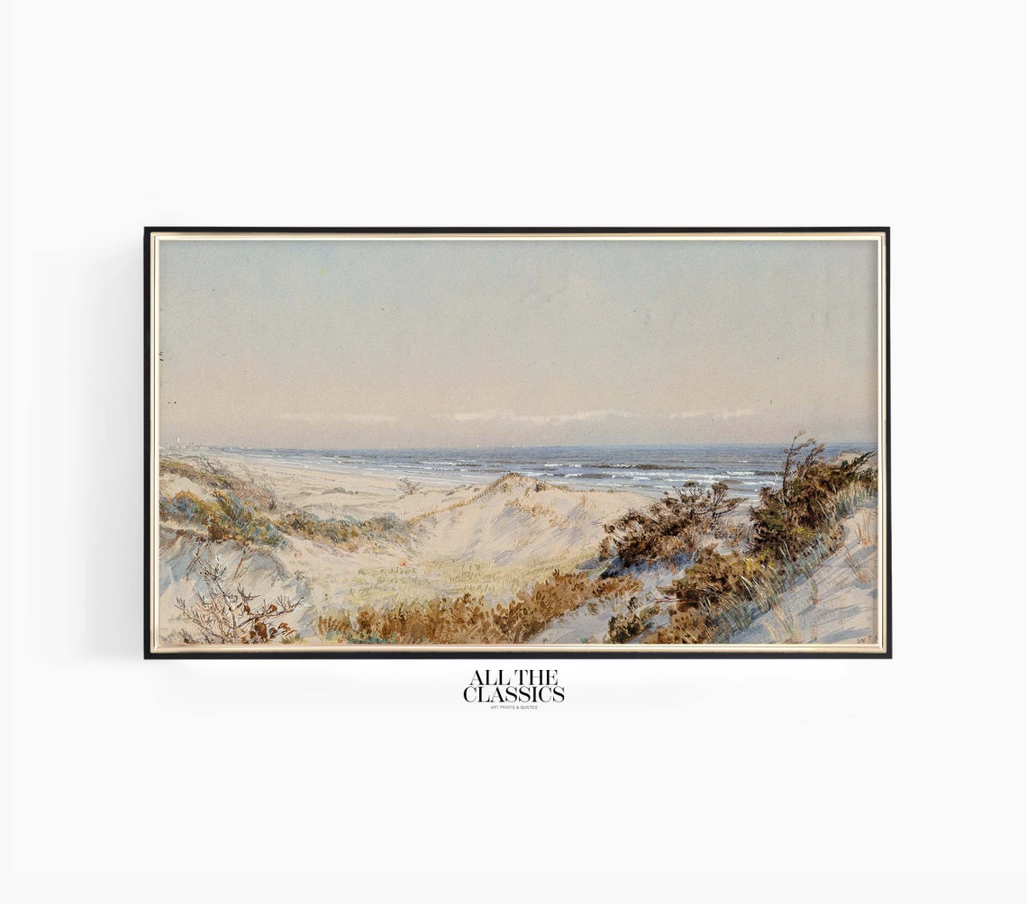 Pastel Beach Dunes Coastal Landscape Serene Ocean Shore Art Poster