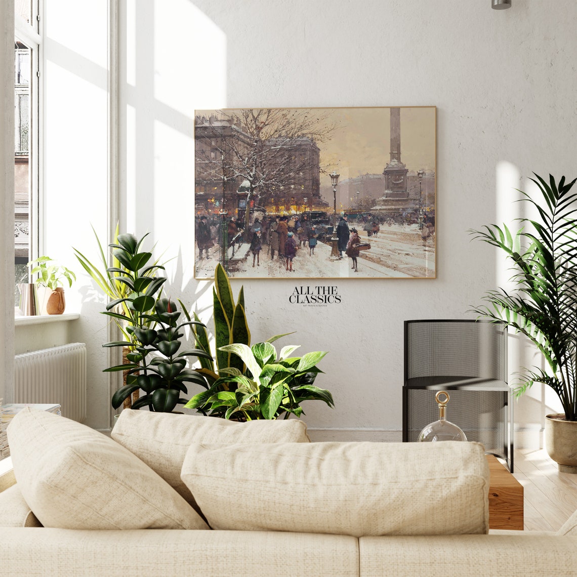Snowy Paris Square With Grand Obelisk Winter City Painting Poster - Image 3