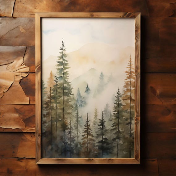 Spruce Tree Wall Art Vintage Art Minimalist Neutral Art Tree Wall Art Living Room Art 016