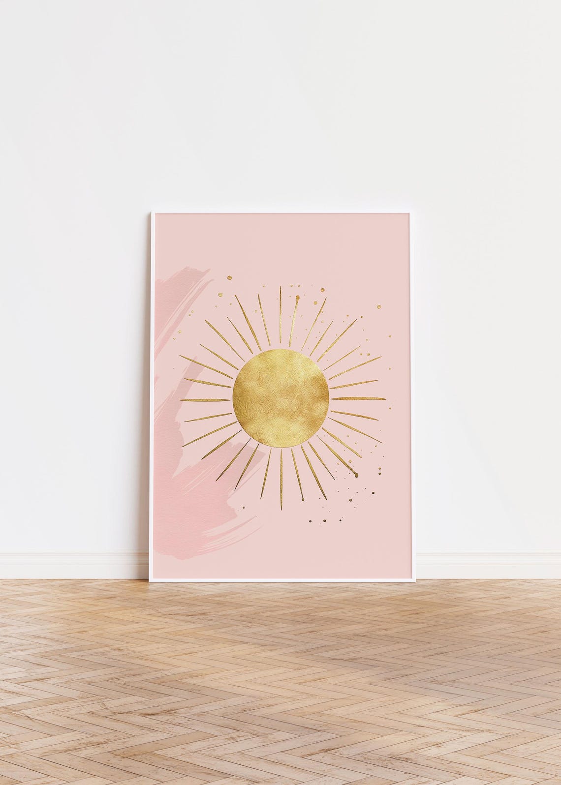 Blush Pink Gold Foil Sunburst Celestial Boho Sunshine Wall Art