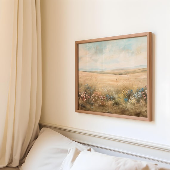 Sandy Prairie Wildflower Field Oil Painting Soft Landscape Poster