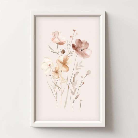 Neutral Terracotta Wildflower Watercolor Sketch Boho Wall Art