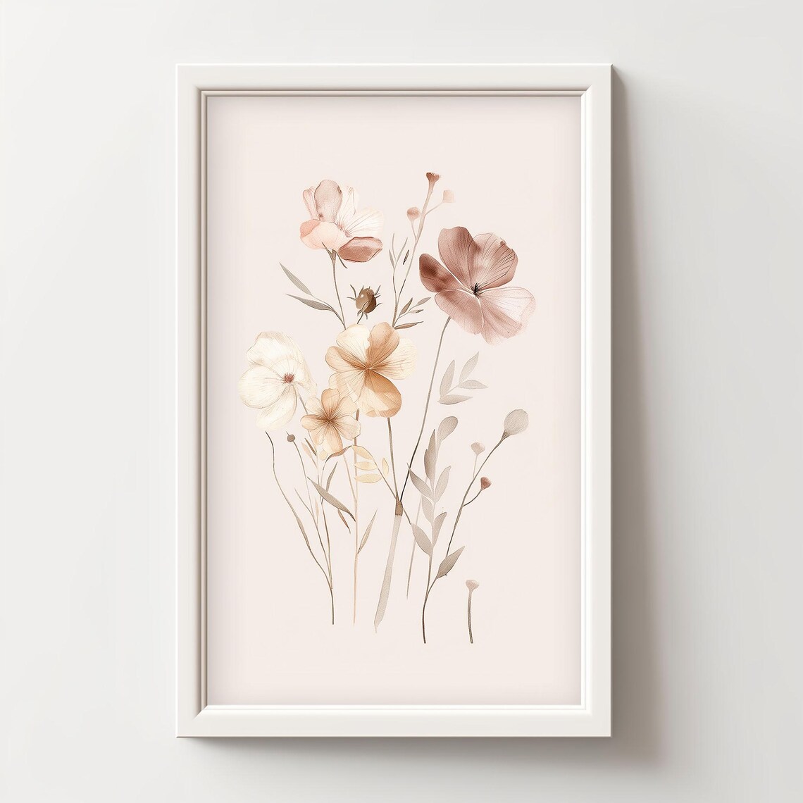 Neutral Terracotta Wildflower Watercolor Sketch Boho Wall Art