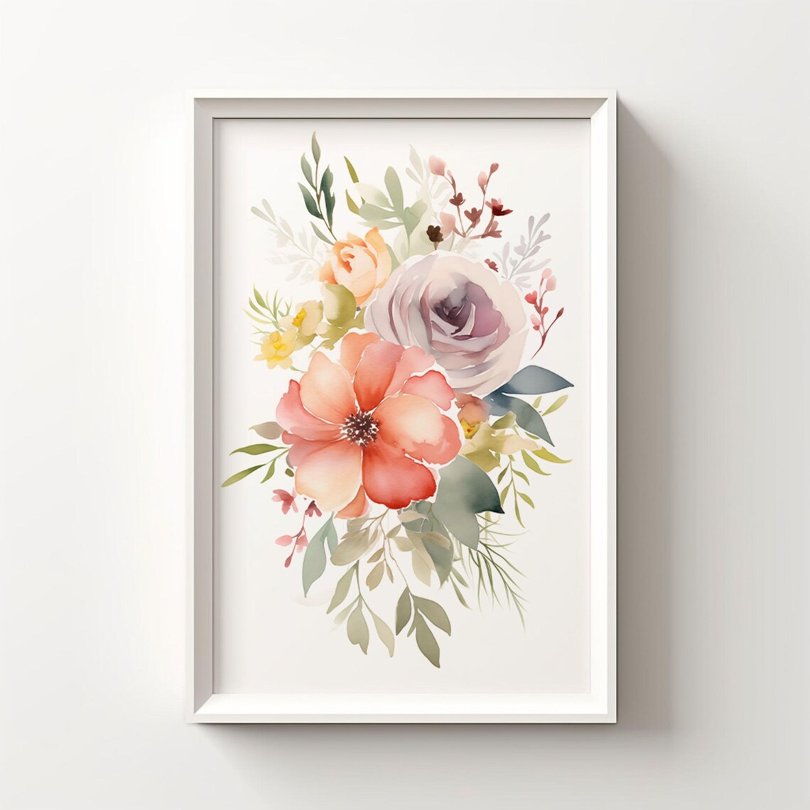 Romantic Coral And Blush Floral Bouquet With Rose Watercolor Poster