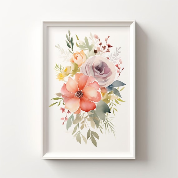 Romantic Coral And Blush Floral Bouquet With Rose Watercolor Poster