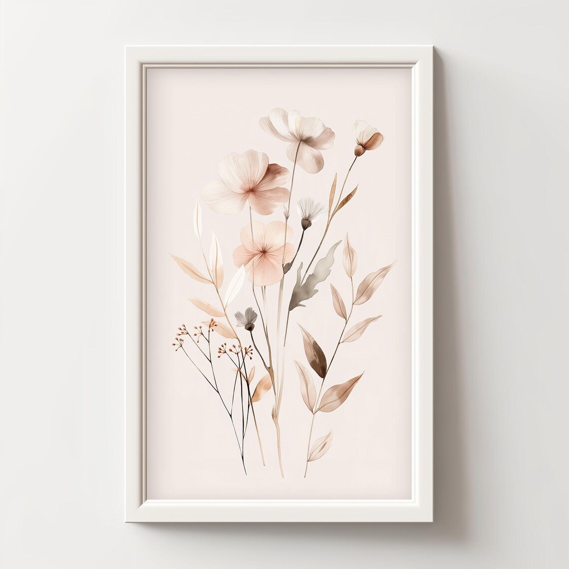 Blush Wildflowers Watercolor Bouquet Cream Soft Floral Wall Art