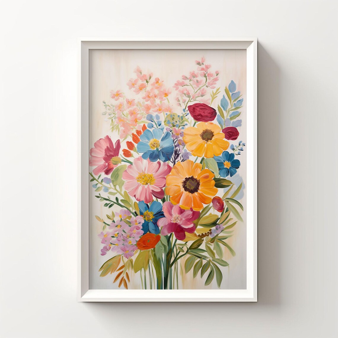 Pastel Watercolor Wildflower Bouquet In Pink Blue And Orange Poster