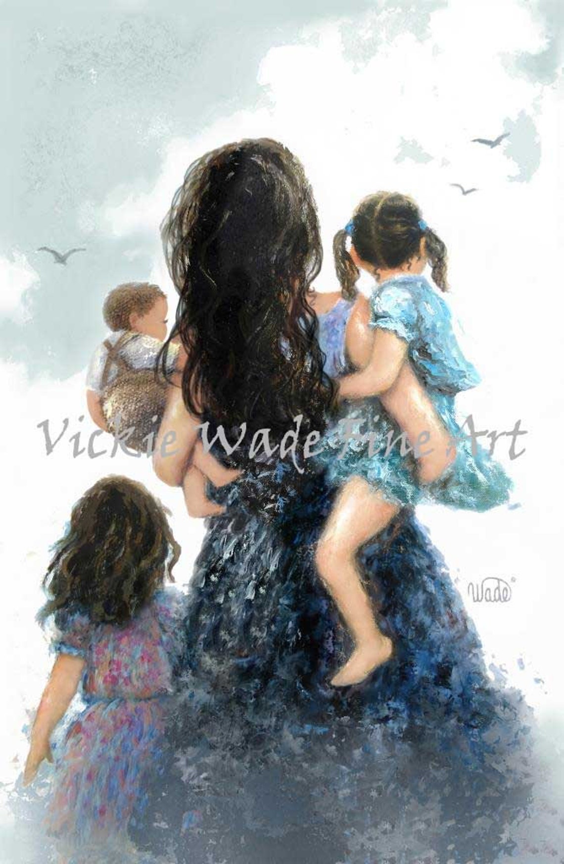 Mother Carrying Baby Son and Daughter Walking Together Poster - Image 2