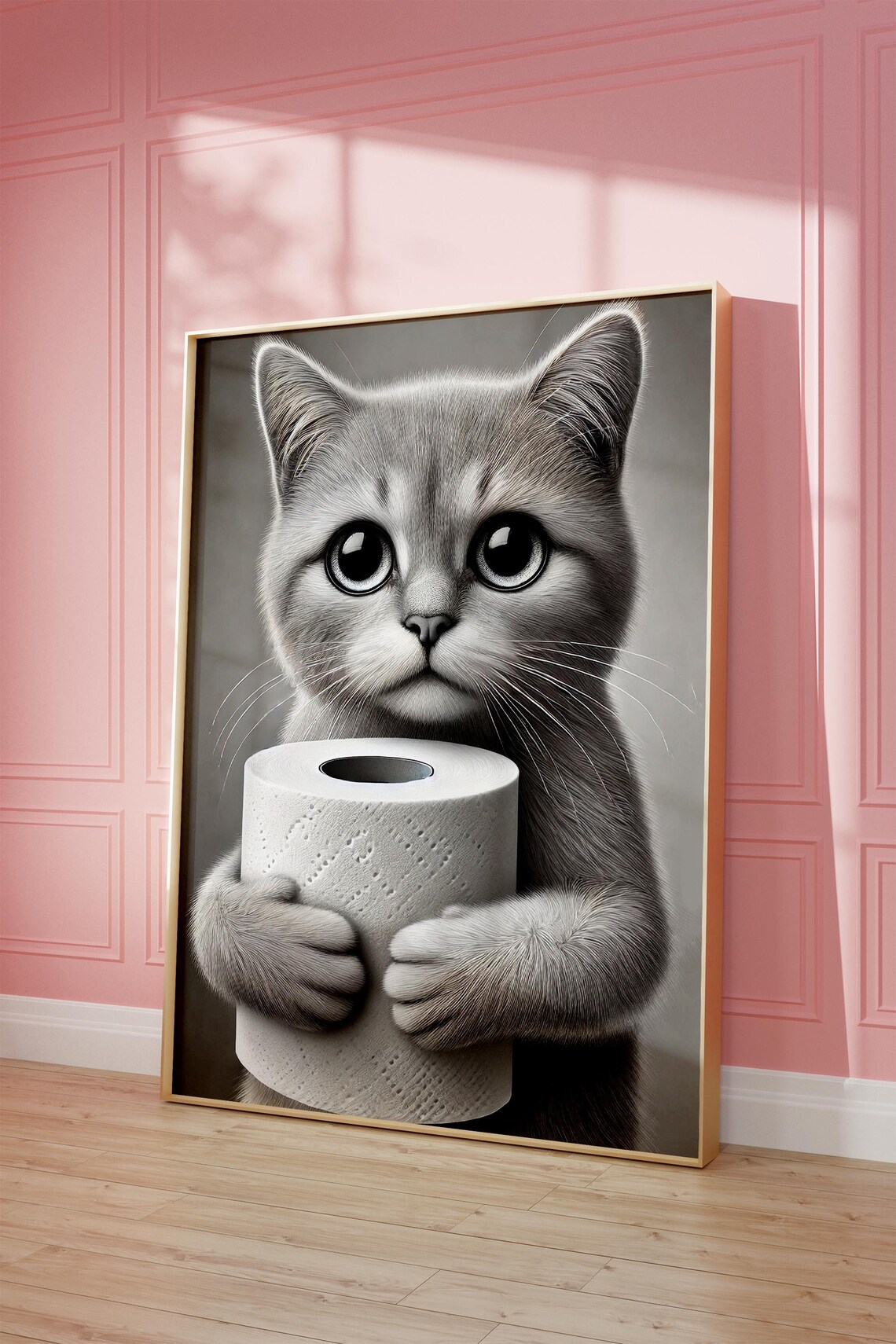Funny Cat Holding Toilet Paper Bathroom Maximalist Humor Art Poster - Image 5