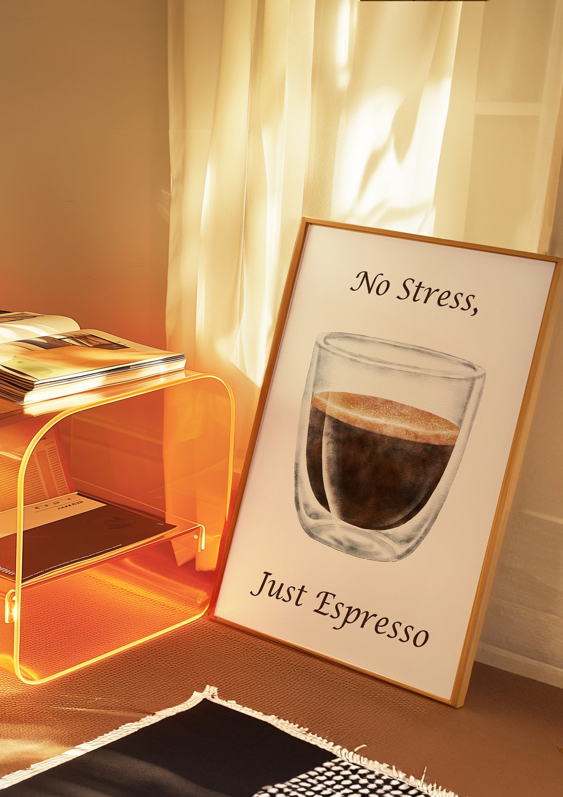 No Stress Just Espresso Watercolor Coffee Cup Kitchen Quote Poster - Image 2