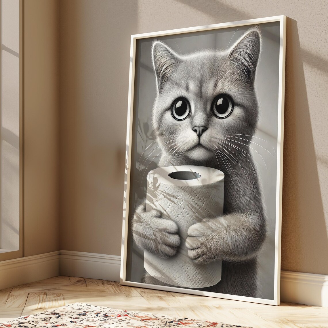 Funny Cat Holding Toilet Paper Bathroom Maximalist Humor Art Poster - Image 3