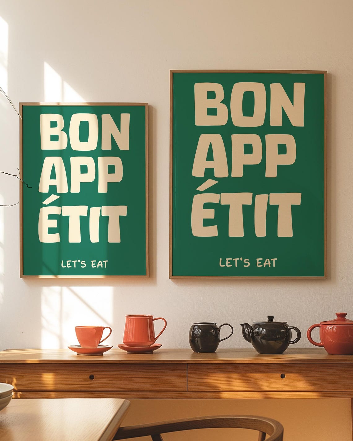Bon Appetit Lets Eat Emerald Green Retro Kitchen Typography Poster - Image 4