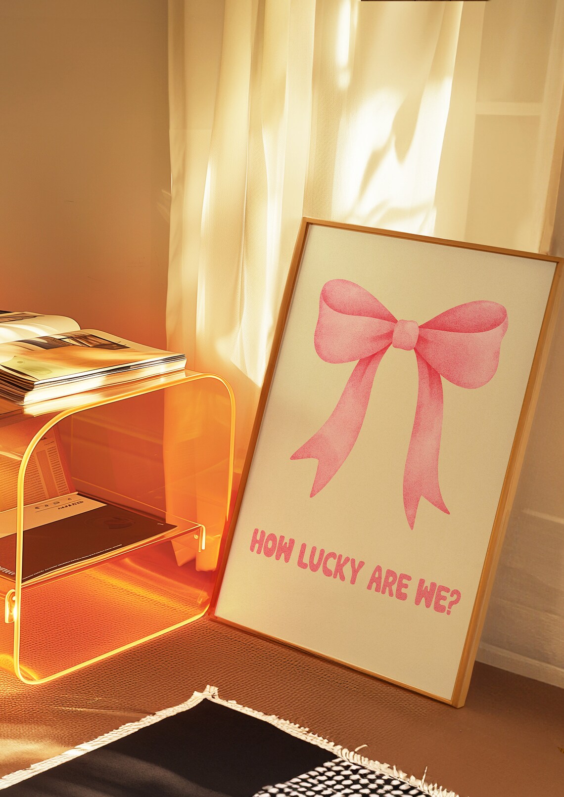 How Lucky Are We Pink Watercolor Bow Quote Poster For Girly Rooms - Image 3