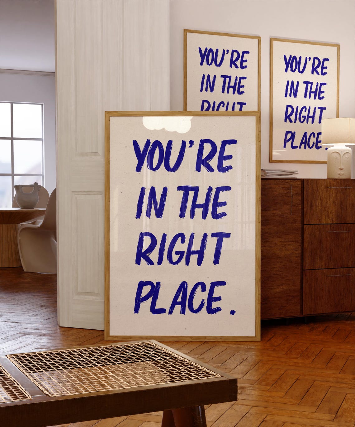 Youre In The Right Place Blue Brush Typography Quote Art Poster - Image 5