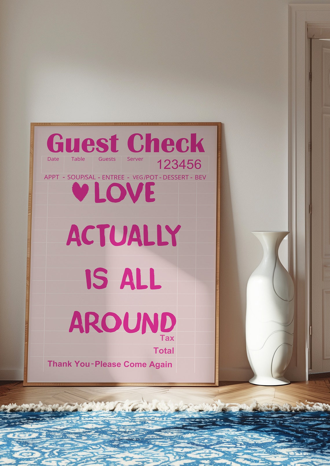 Love Actually Is All Around Pink Guest Check Typography Poster - Image 2