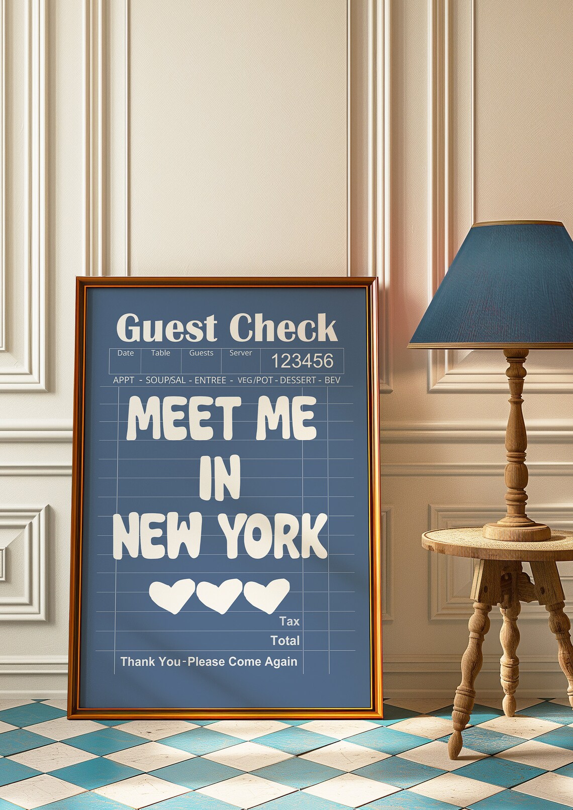 Meet Me In New York Navy Guest Check Heart Retro Travel Quote Poster - Image 4