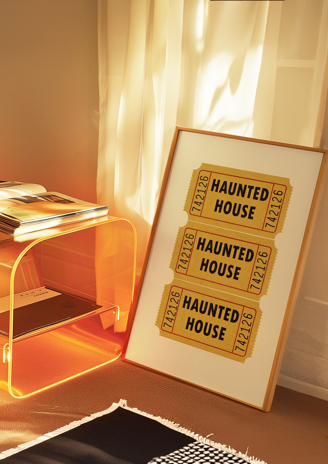 Retro Haunted House Ticket Halloween Poster Print - Image 3