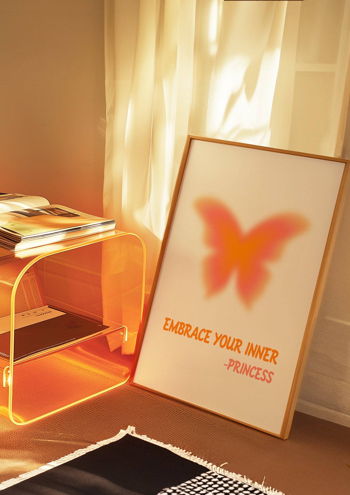 Embrace Your Inner Princess Orange Butterfly Quote Art Poster - Image 4