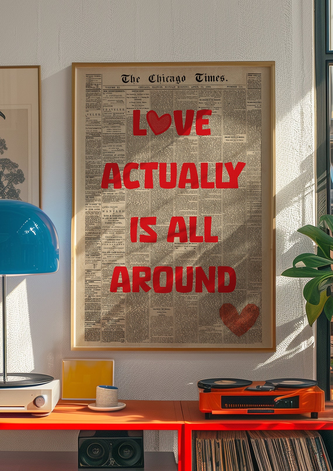 Love Actually Is All Around Red Letters Vintage Newspaper Poster - Image 4