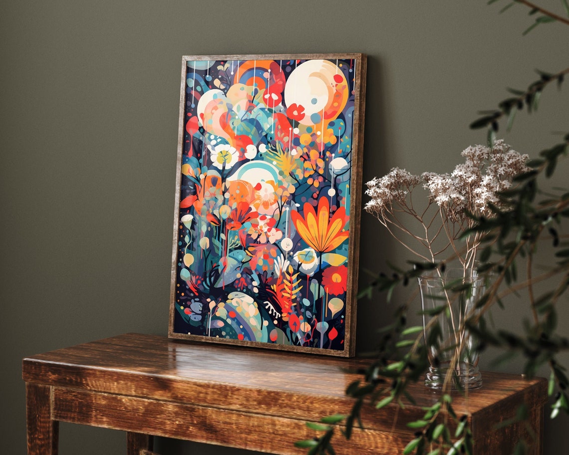 Colorful Abstract Flower Garden Burst Vibrant Modern Botanical Print
