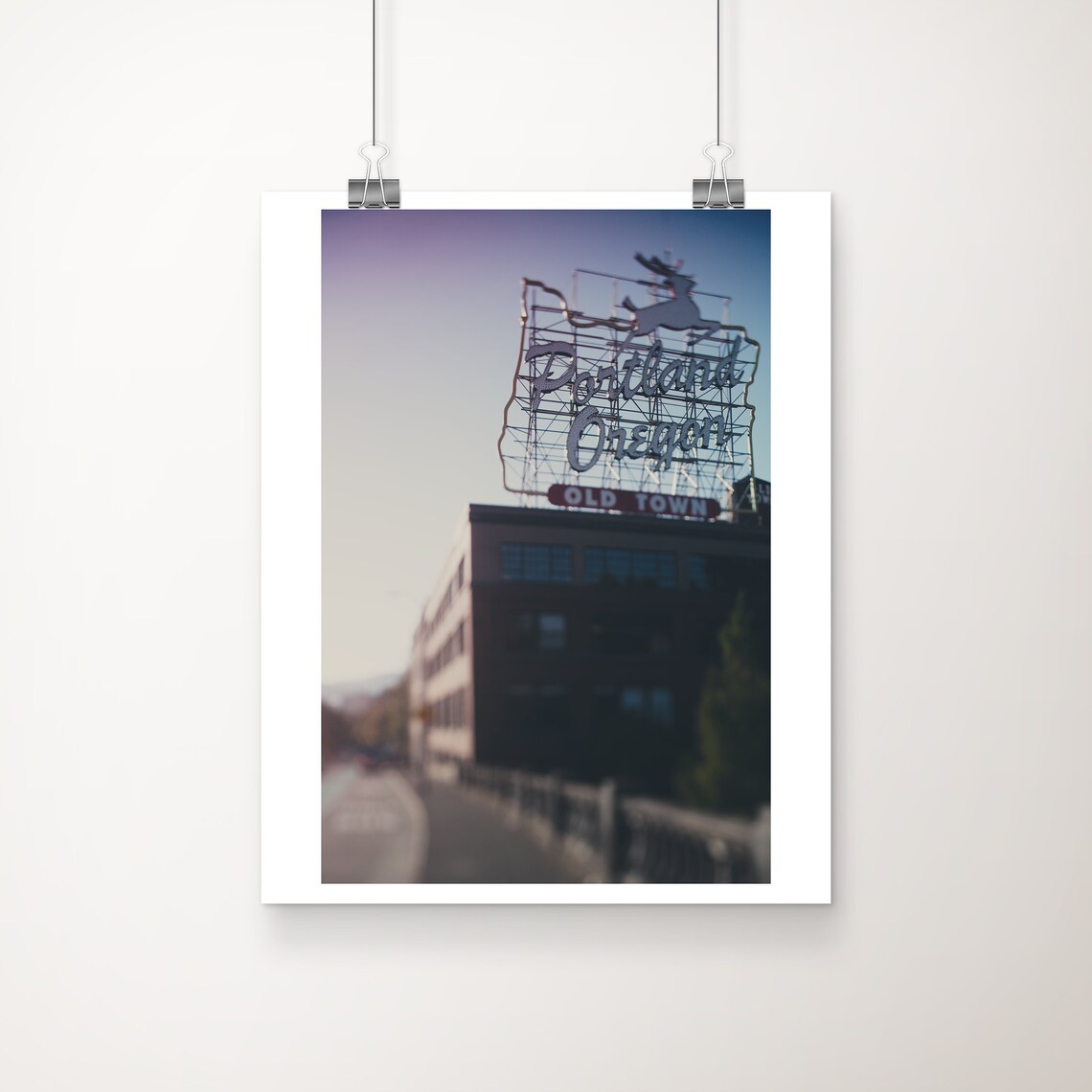 Portland Oregon White Stag Old Town Neon Sign Photo Art Poster