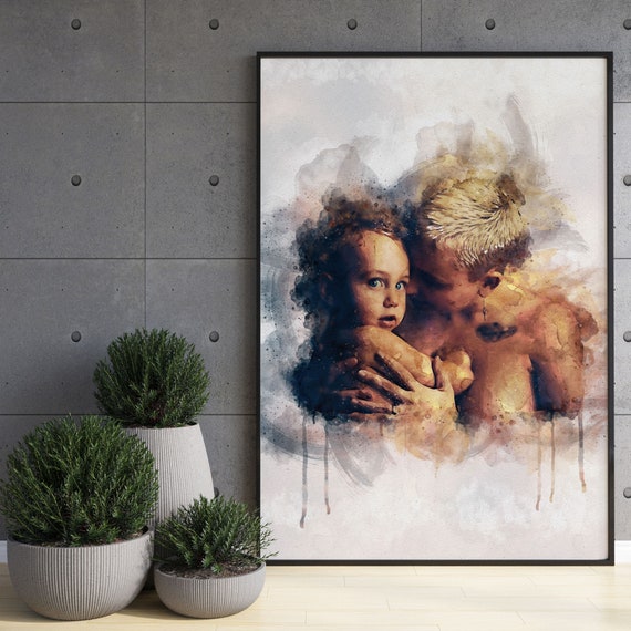 Personalized Gift For Mom Sister Auntie Boyfriend Birthday Gift For Friend Watercolor Family Illustration Painting From Photo Wall Decor