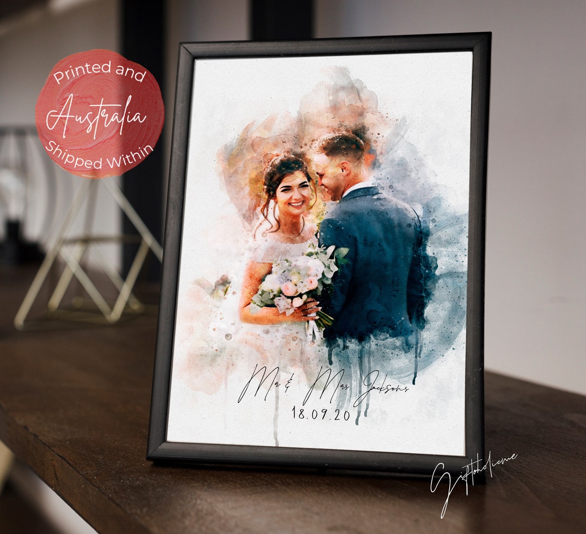 Romantic Watercolor Couple Portrait Customizable Wedding Poster - Image 4