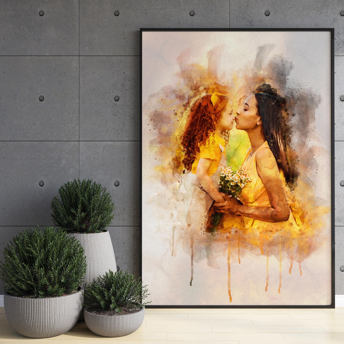 Personalised Mother Daughter Gift Family Portrait Painting Gift For Wife Mum Birthday Gift Watercolour Portrait From Photo Print - Image 4