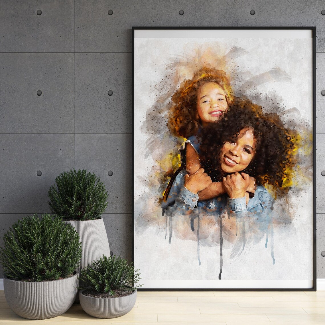 Mother in Red Dress Hugging Two Children Watercolour Family Poster - Image 3