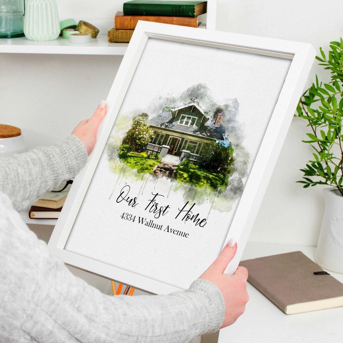 Large Family Home Watercolor Blessed Home Memories Est 1990 Poster - Image 4