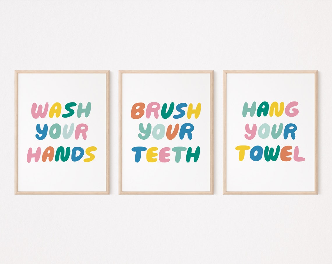 Hang Your Towel Colorful Bubble Letters Kids Bathroom Quote Poster - Image 2
