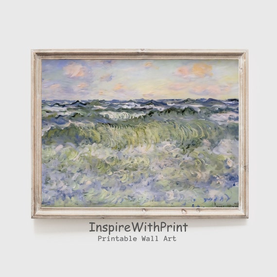 Vintage Coastal Landscape Print Tranquility Wave Scene Painting Nautical Claude Monet Seascape Wall Art