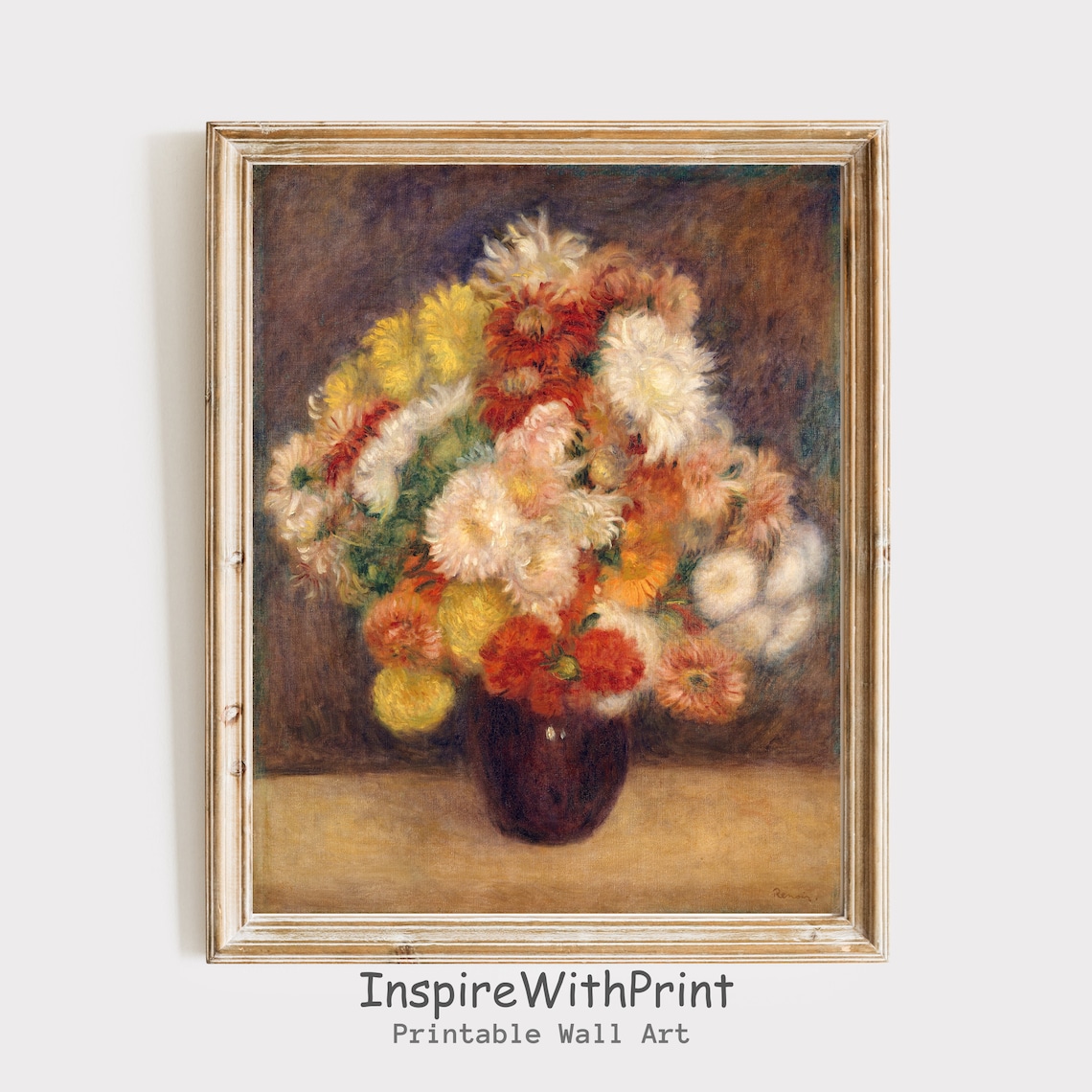 Antique Chrysanthemum Bouquet in Vase Still Life Painting Art Poster