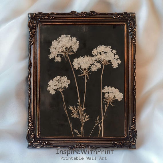 Vintage Dark Flower Print Moody Floral Wall Art Botanical Rustic Antique Neutral