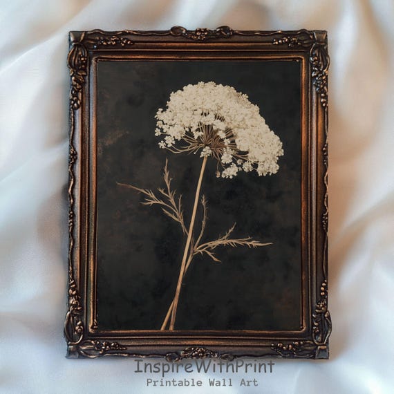 Vintage Dark Flower Print Moody Floral Wall Art Botanical Rustic Antique Neutral