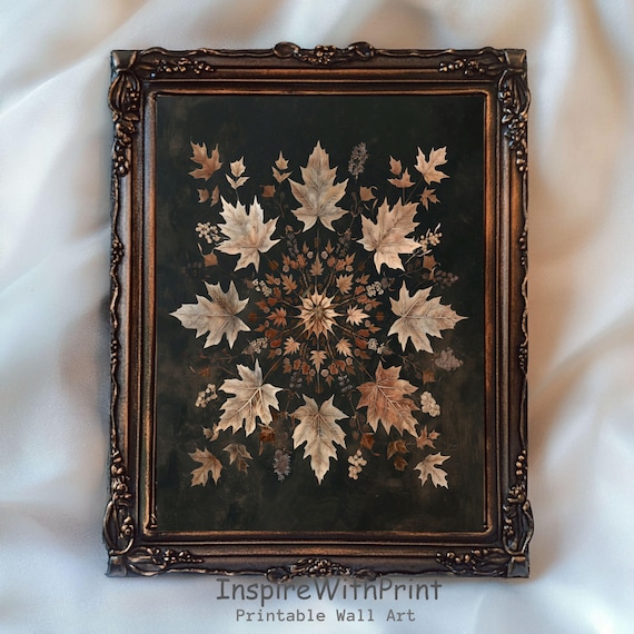 Copper Maple Leaves Mandala Dark Moody Autumn Botanical Wall Art